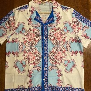 Fashion Classic luxury print summer button down short sleeve. XXL.